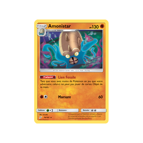 Carte Amonistar - Holographique rare de Pokémon Duo de Choc 76/181