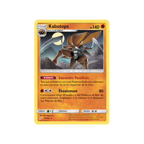 Carte Kabutops - Rare de Pokémon Duo de Choc 78/181