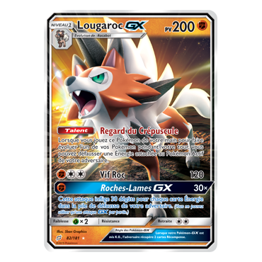Carte Lougaroc - Holographique rare GX de Pokémon Duo de Choc 82/181