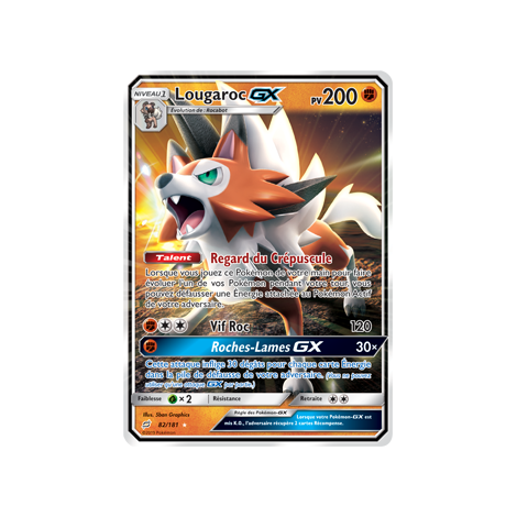 Carte Lougaroc - Holographique rare GX de Pokémon Duo de Choc 82/181