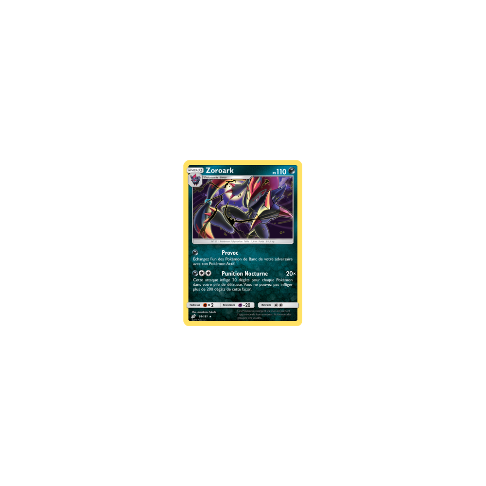 Carte Zoroark - Holographique rare de Pokémon Duo de Choc 91/181