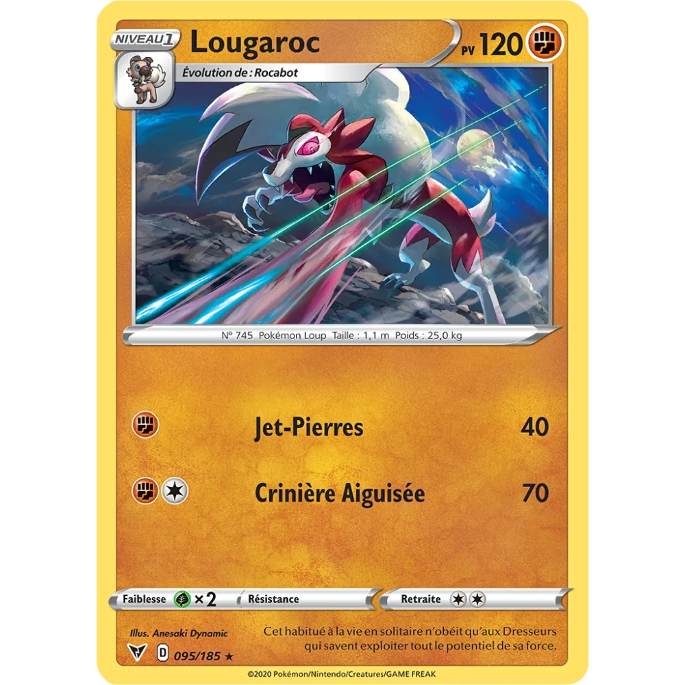 Lougaroc 095/185 : Joyau Rare (Brillante) de l'extension Pokémon Épée et Bouclier Voltage Éclatant