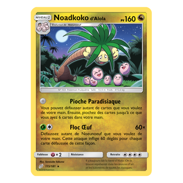 Noadkoko d'Alola 115/181 : Joyau Rare de l'extension Pokémon Duo de Choc