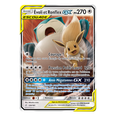 Carte Évoli et Ronflex - Holographique rare GX de Pokémon Duo de Choc 120/181