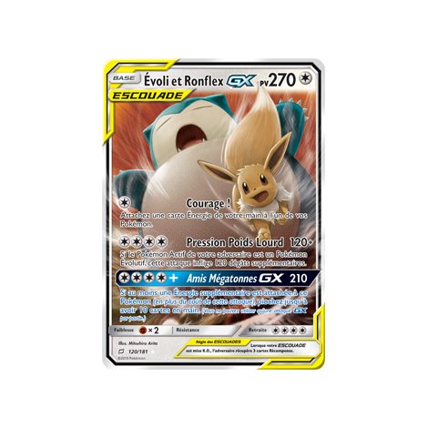 Carte Évoli et Ronflex - Holographique rare GX de Pokémon Duo de Choc 120/181