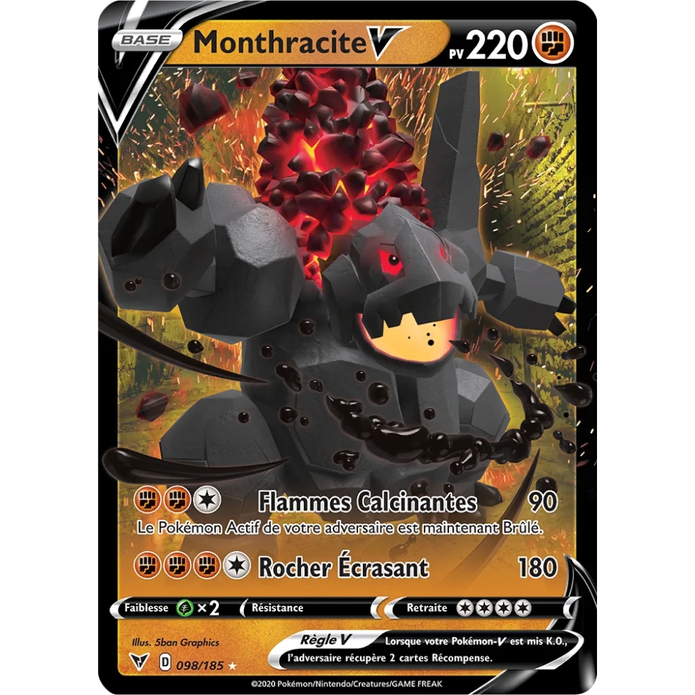 Carte Monthracite - Holographique rare V de Pokémon Épée et Bouclier Voltage Éclatant 098/185