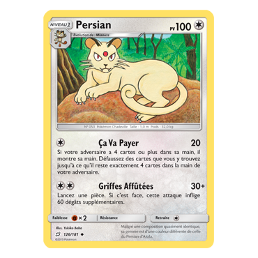 Persian 126/181 : Joyau Peu commune de l'extension Pokémon Duo de Choc