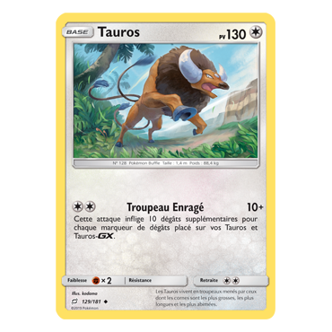 Carte Tauros - Peu commune de Pokémon Duo de Choc 129/181