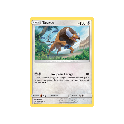 Carte Tauros - Peu commune de Pokémon Duo de Choc 129/181