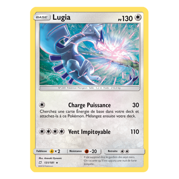 Carte Lugia - Holographique rare de Pokémon Duo de Choc 131/181