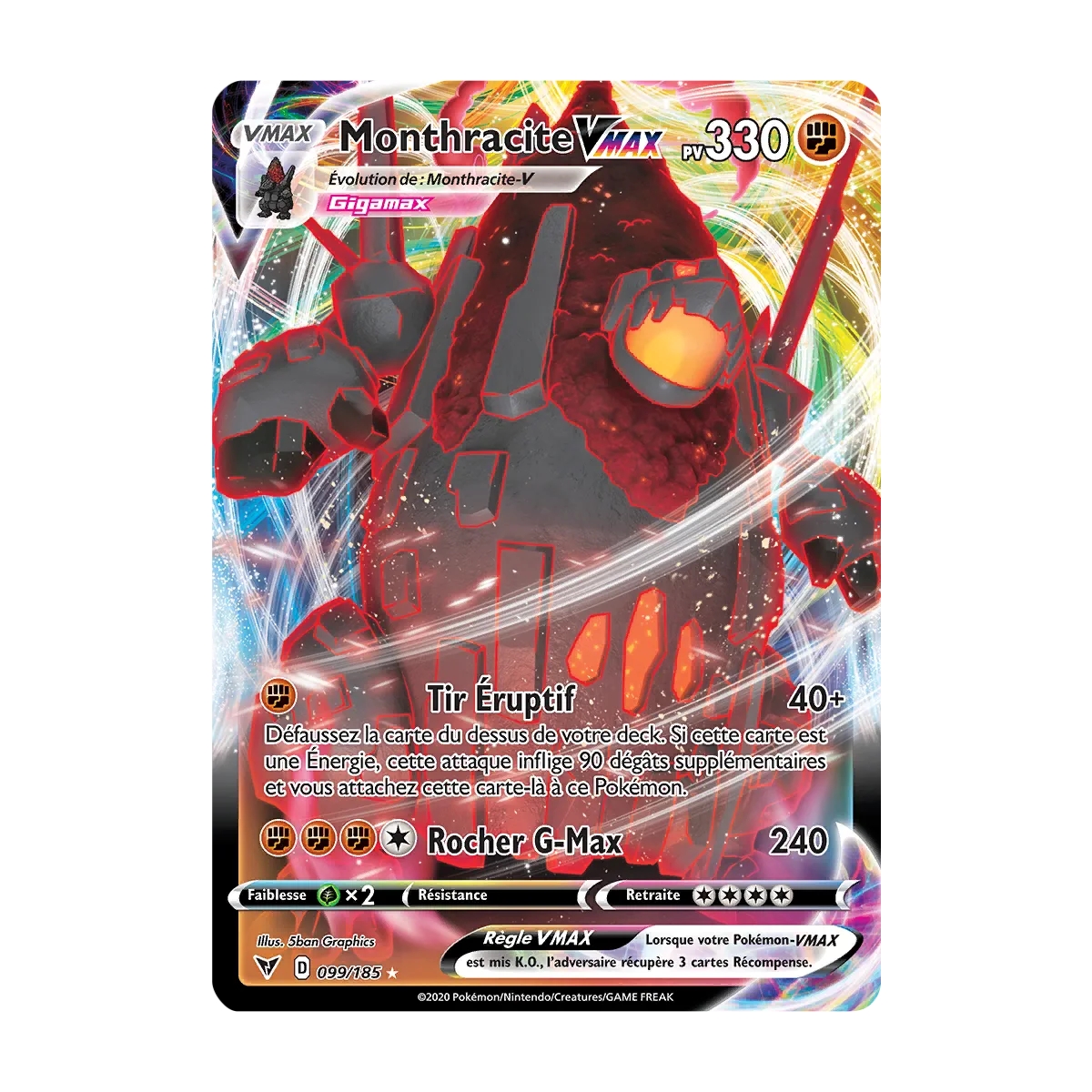 Monthracite 099/185 : Joyau Holographique rare VMAX de l'extension Pokémon Épée et Bouclier Voltage Éclatant