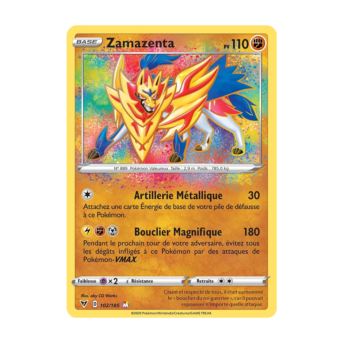 Carte Zamazenta - Magnifique rare de Pokémon Épée et Bouclier Voltage Éclatant 102/185