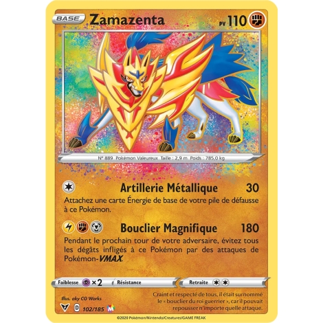 Carte Zamazenta - Magnifique rare de Pokémon Épée et Bouclier Voltage Éclatant 102/185