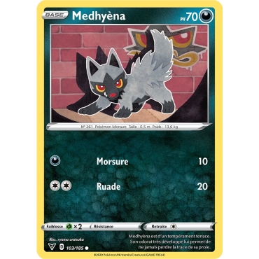 Découvrez Medhyèna, carte Commune (Brillante) de la série Épée et Bouclier Voltage Éclatant