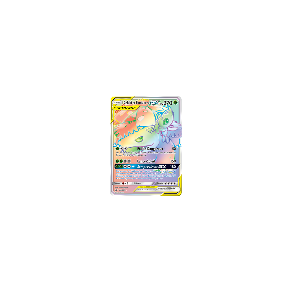 Celebi et Florizarre 182/181 : Joyau Arc-en-ciel rare de l'extension Pokémon Duo de Choc