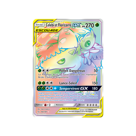 Celebi et Florizarre 182/181 : Joyau Arc-en-ciel rare de l'extension Pokémon Duo de Choc