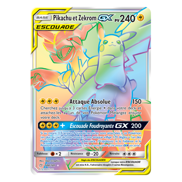 Carte Pikachu et Zekrom - Arc-en-ciel rare de Pokémon Duo de Choc 184/181