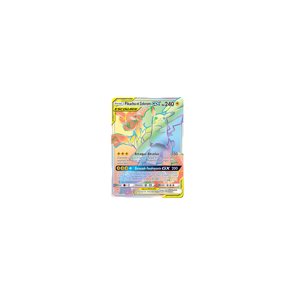 Carte Pikachu et Zekrom - Arc-en-ciel rare de Pokémon Duo de Choc 184/181