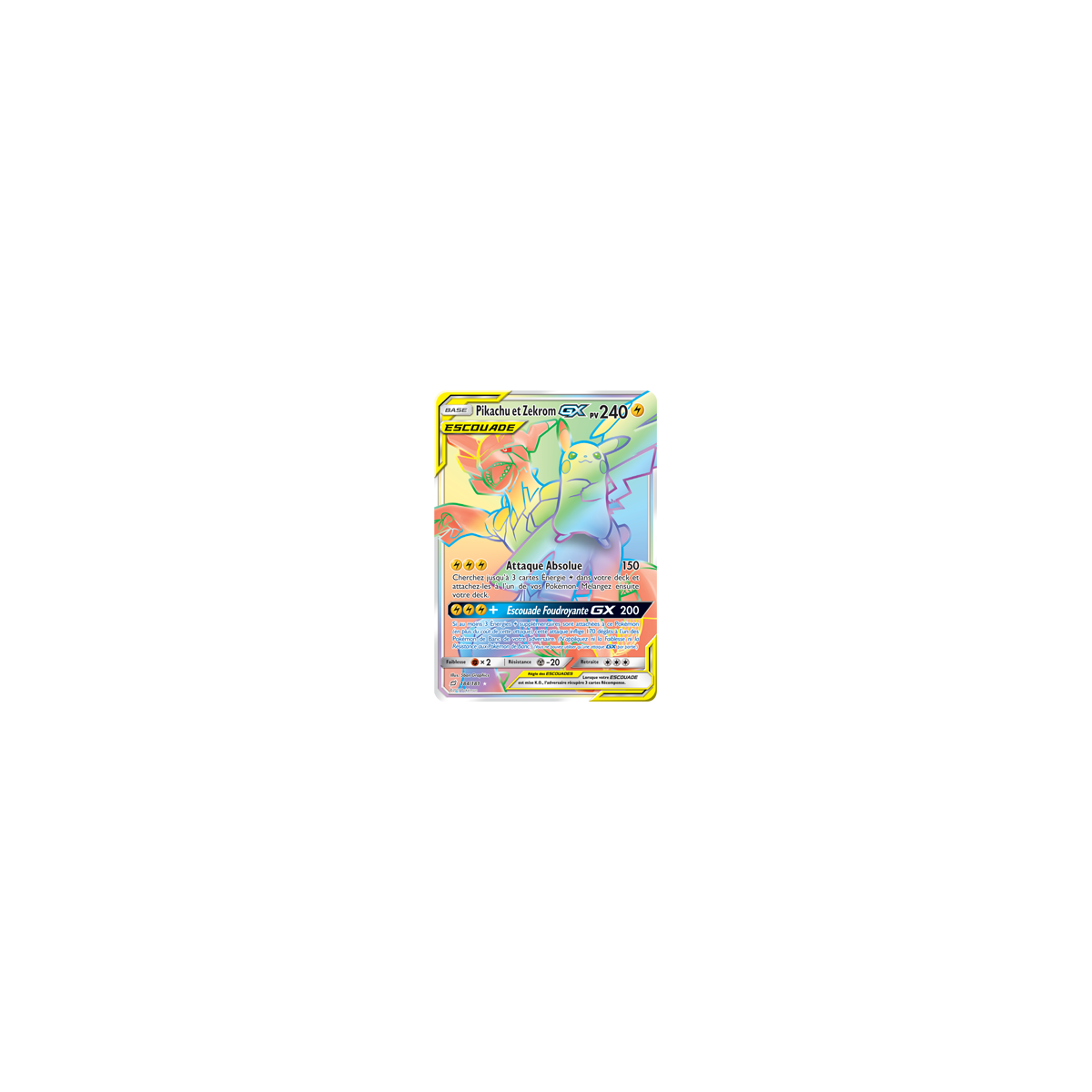 Carte Pikachu et Zekrom - Arc-en-ciel rare de Pokémon Duo de Choc 184/181