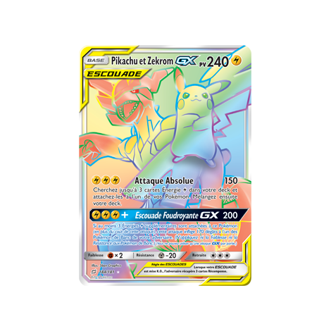 Carte Pikachu et Zekrom - Arc-en-ciel rare de Pokémon Duo de Choc 184/181