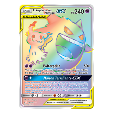 Carte Ectoplasma et Mimiqui - Arc-en-ciel rare de Pokémon Duo de Choc 186/181