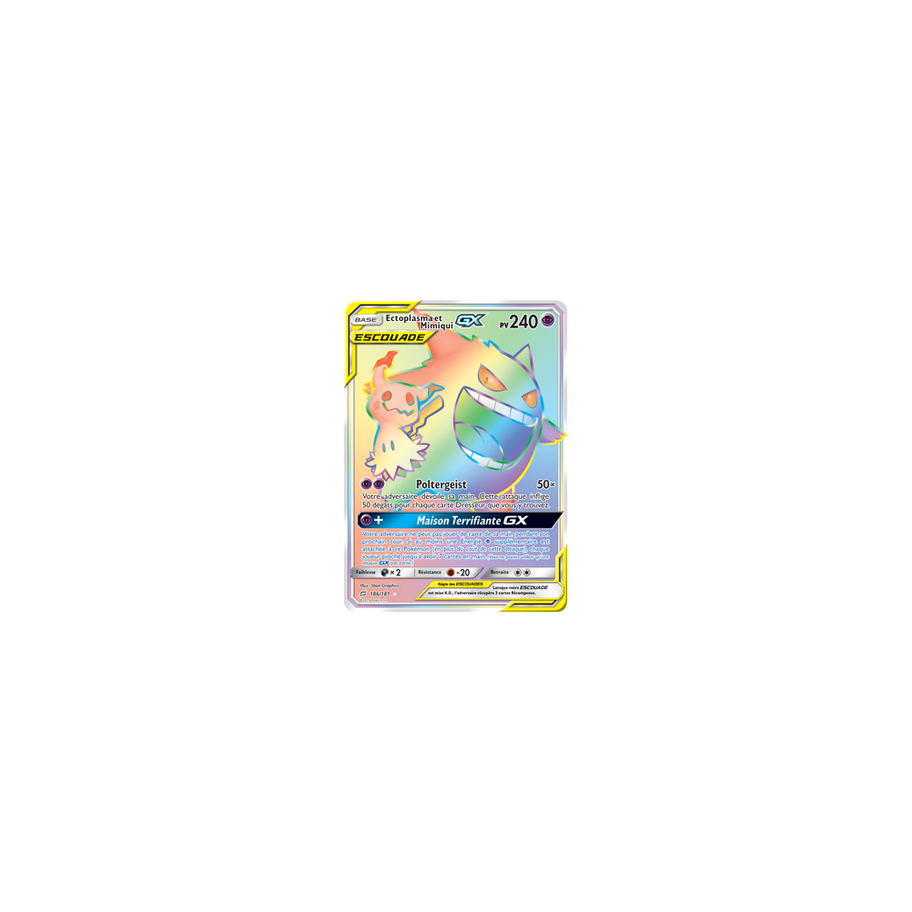 Carte Ectoplasma et Mimiqui - Arc-en-ciel rare de Pokémon Duo de Choc 186/181