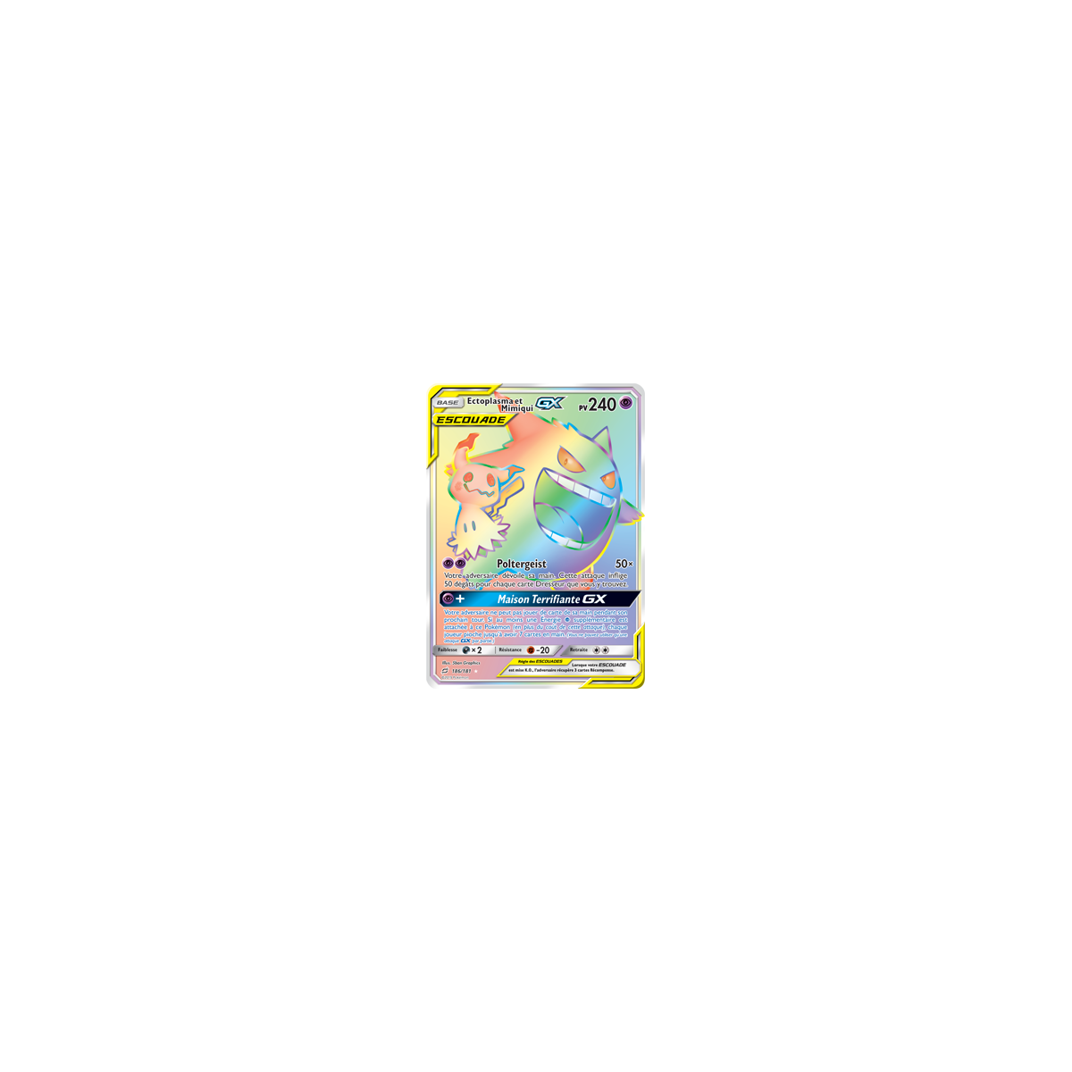 Carte Ectoplasma et Mimiqui - Arc-en-ciel rare de Pokémon Duo de Choc 186/181
