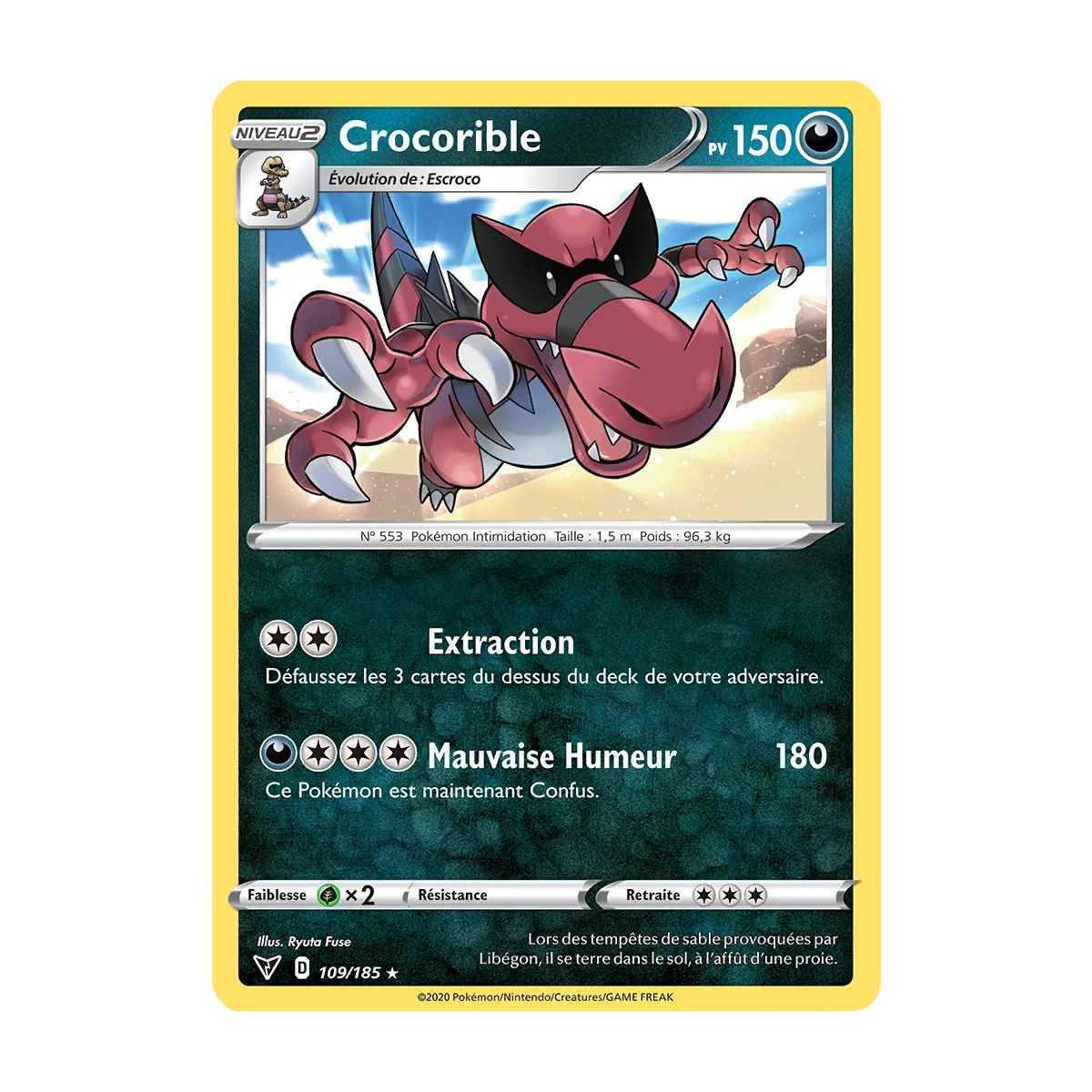 Crocorible 109/185 : Joyau Rare (Brillante) de l'extension Pokémon Épée et Bouclier Voltage Éclatant