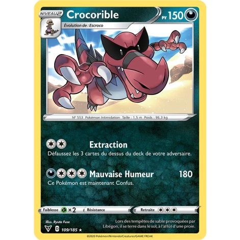 Crocorible 109/185 : Joyau Rare (Brillante) de l'extension Pokémon Épée et Bouclier Voltage Éclatant