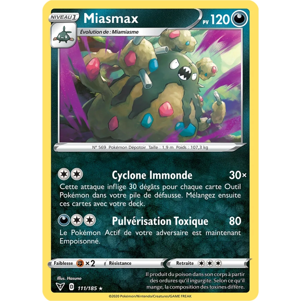 Carte Miasmax - Rare (Brillante) de Pokémon Épée et Bouclier Voltage Éclatant 111/185