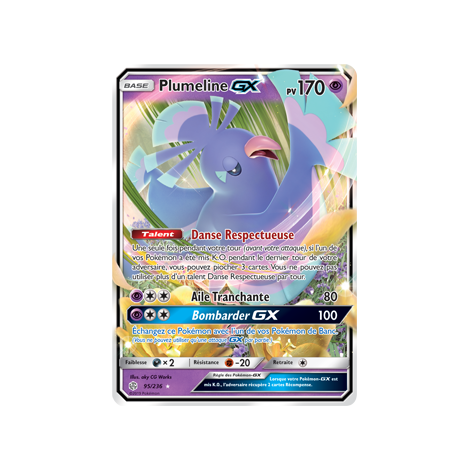 Carte Plumeline - Holographique rare GX de Pokémon Éclipse Cosmique 95/236