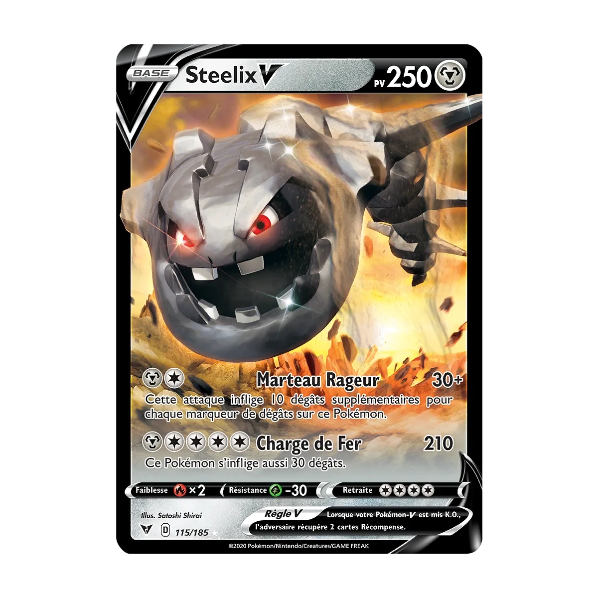 Steelix 115/185 : Joyau Holographique rare V de l'extension Pokémon Épée et Bouclier Voltage Éclatant