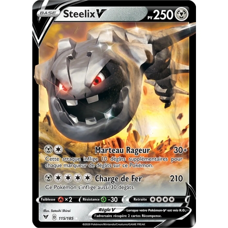 Steelix 115/185 : Joyau Holographique rare V de l'extension Pokémon Épée et Bouclier Voltage Éclatant