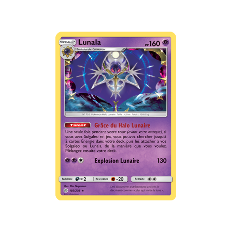 Découvrez Lunala, carte Holographique rare de la série Éclipse Cosmique