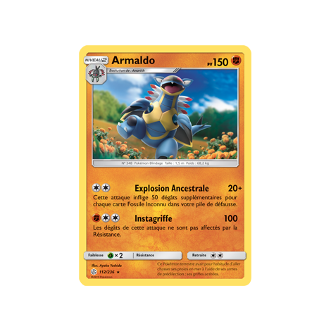 Armaldo 112/236 : Joyau Rare de l'extension Pokémon Éclipse Cosmique