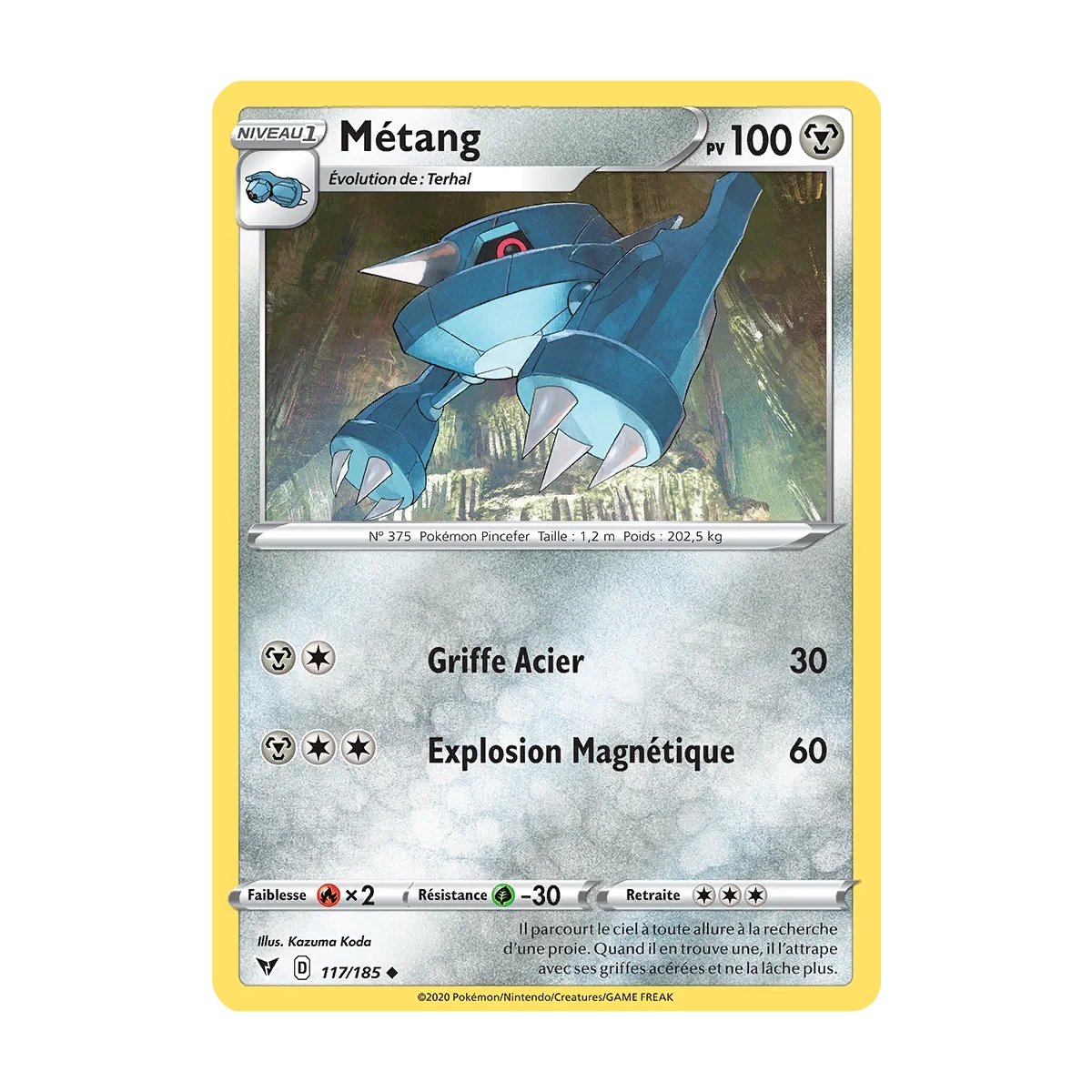 Carte Métang - Peu commune (Brillante) de Pokémon Épée et Bouclier Voltage Éclatant 117/185