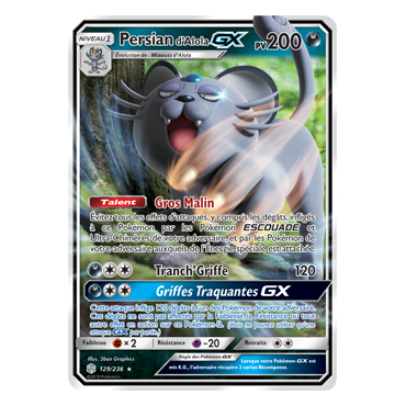 Persian d'Alola 129/236 : Joyau Holographique rare GX de l'extension Pokémon Éclipse Cosmique