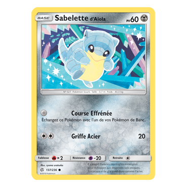 Sabelette d'Alola 137/236 : Joyau Commune de l'extension Pokémon Éclipse Cosmique