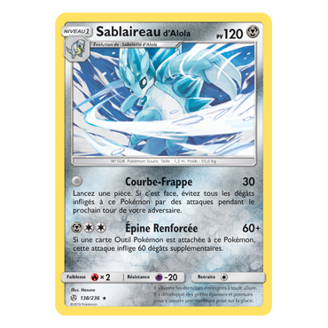 Sablaireau d'Alola 138/236 : Joyau Rare de l'extension Pokémon Éclipse Cosmique