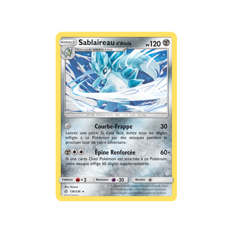 Sablaireau d'Alola 138/236 : Joyau Rare de l'extension Pokémon Éclipse Cosmique