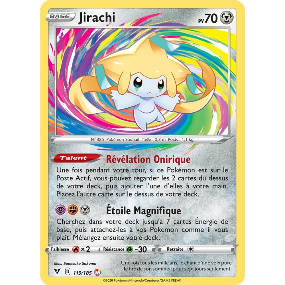 Découvrez Jirachi, carte Magnifique rare de la série Épée et Bouclier Voltage Éclatant