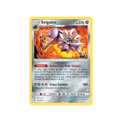 Solgaleo 142/236 : Joyau Holographique rare de l'extension Pokémon Éclipse Cosmique