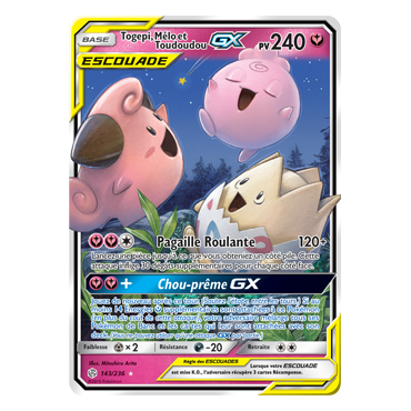 Carte Togepi, Mélo et Toudoudou - Holographique rare GX de Pokémon Éclipse Cosmique 143/236
