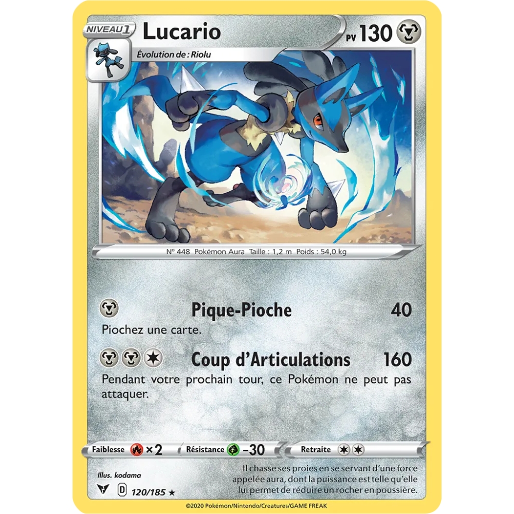 Carte Lucario - Rare (Brillante) de Pokémon Épée et Bouclier Voltage Éclatant 120/185