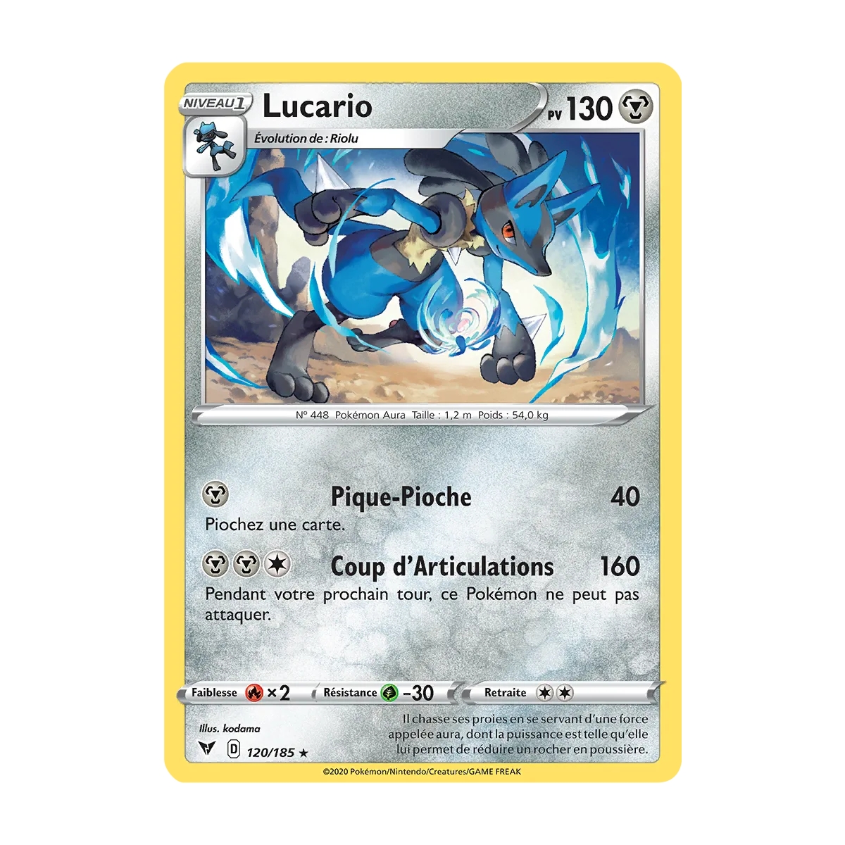 Carte Lucario - Rare (Brillante) de Pokémon Épée et Bouclier Voltage Éclatant 120/185