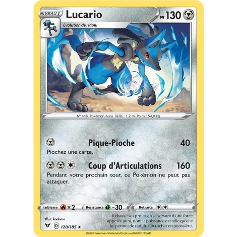 Carte Lucario - Rare (Brillante) de Pokémon Épée et Bouclier Voltage Éclatant 120/185