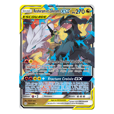 Carte Reshiram et Zekrom - Holographique rare GX de Pokémon Éclipse Cosmique 157/236