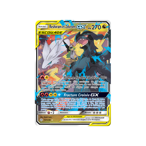 Carte Reshiram et Zekrom - Holographique rare GX de Pokémon Éclipse Cosmique 157/236