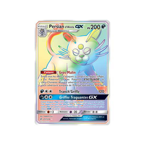 Persian d'Alola 257/236 : Joyau Arc-en-ciel rare de l'extension Pokémon Éclipse Cosmique