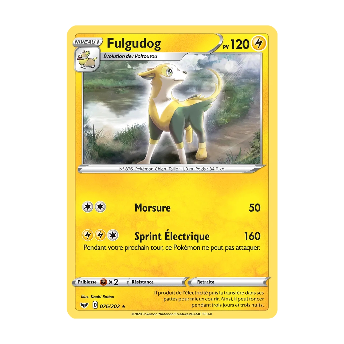 Carte Fulgudog - Holographique rare de Pokémon Épée et Bouclier 076/202